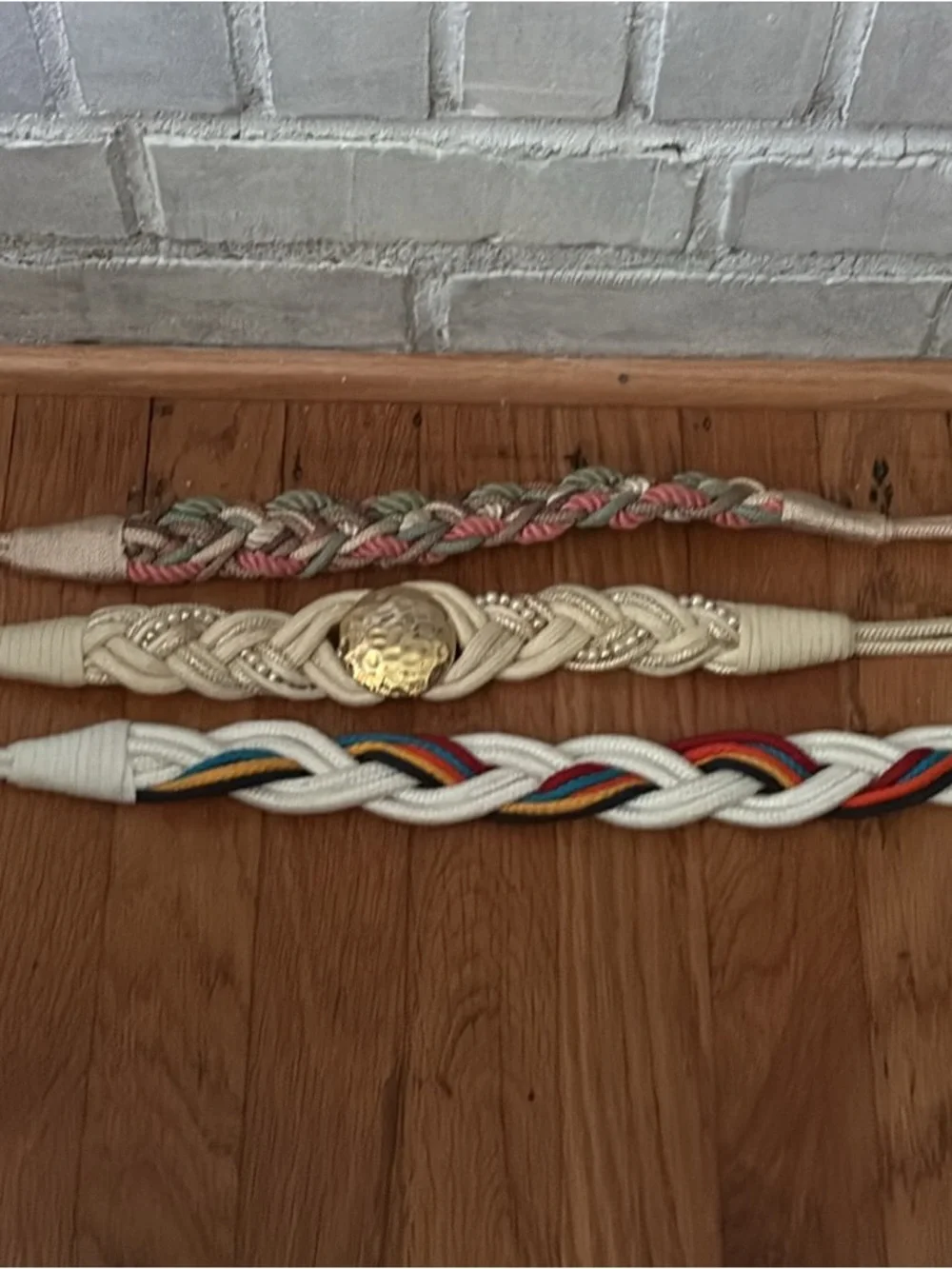 Vintage Braided Rope Fashion Belts - Multicolor, Cream, Pastel Pink/Green